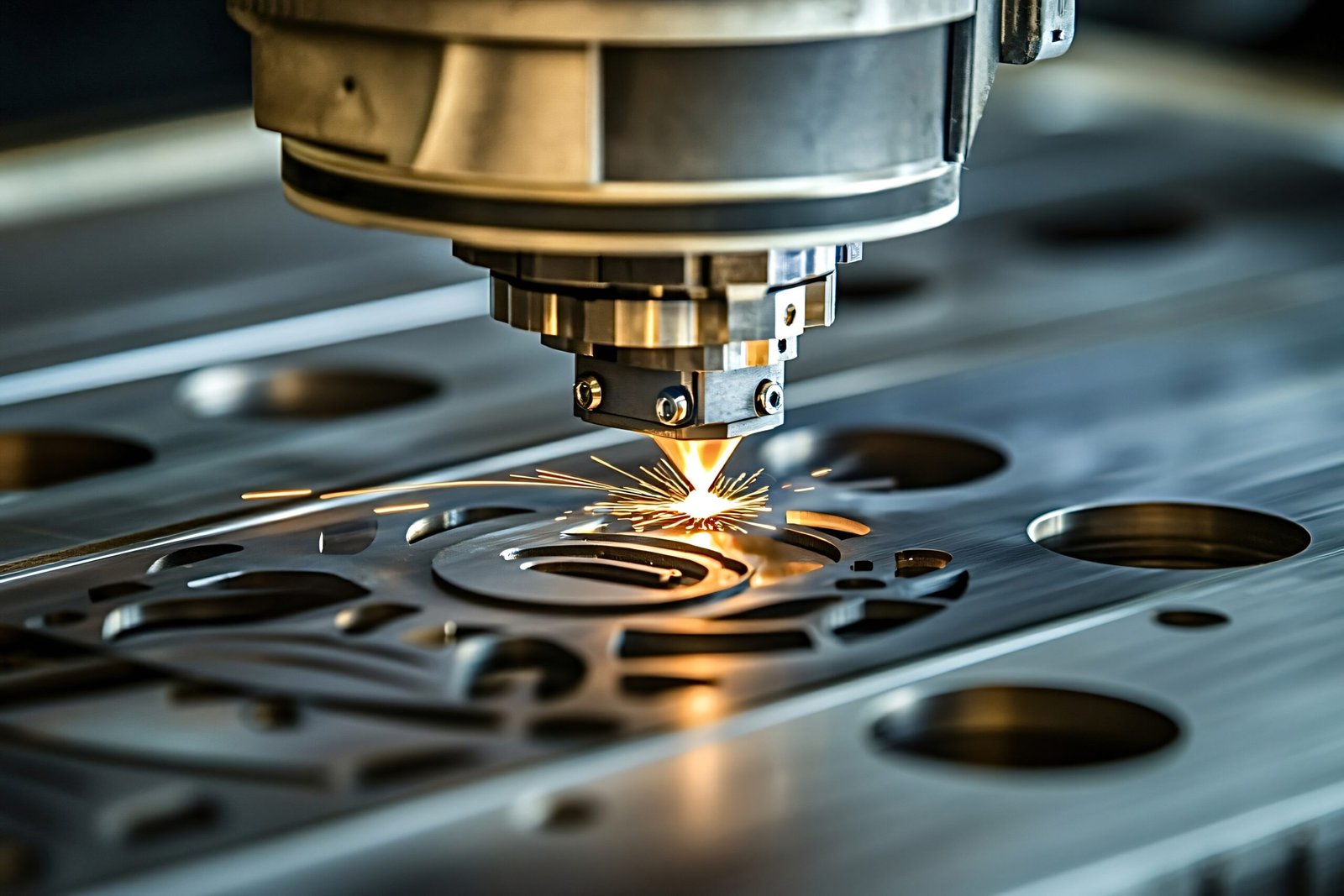 Laser cutting machine engraving metal with sparks