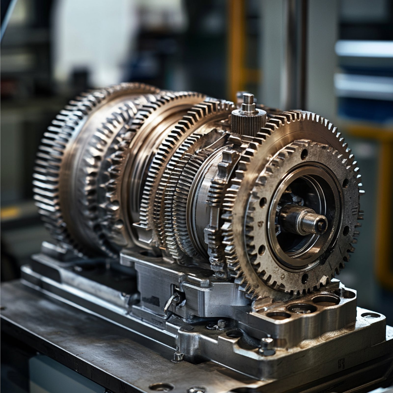 Gears and shafts transmission component close-up