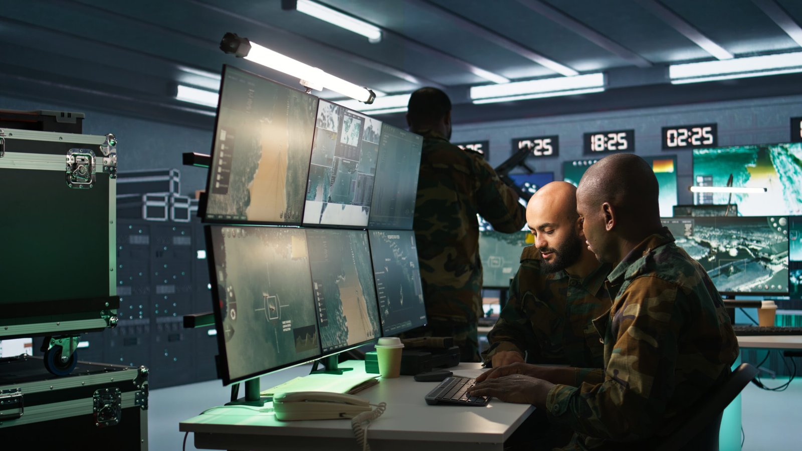 Aerospace defence professionals using radar equipment